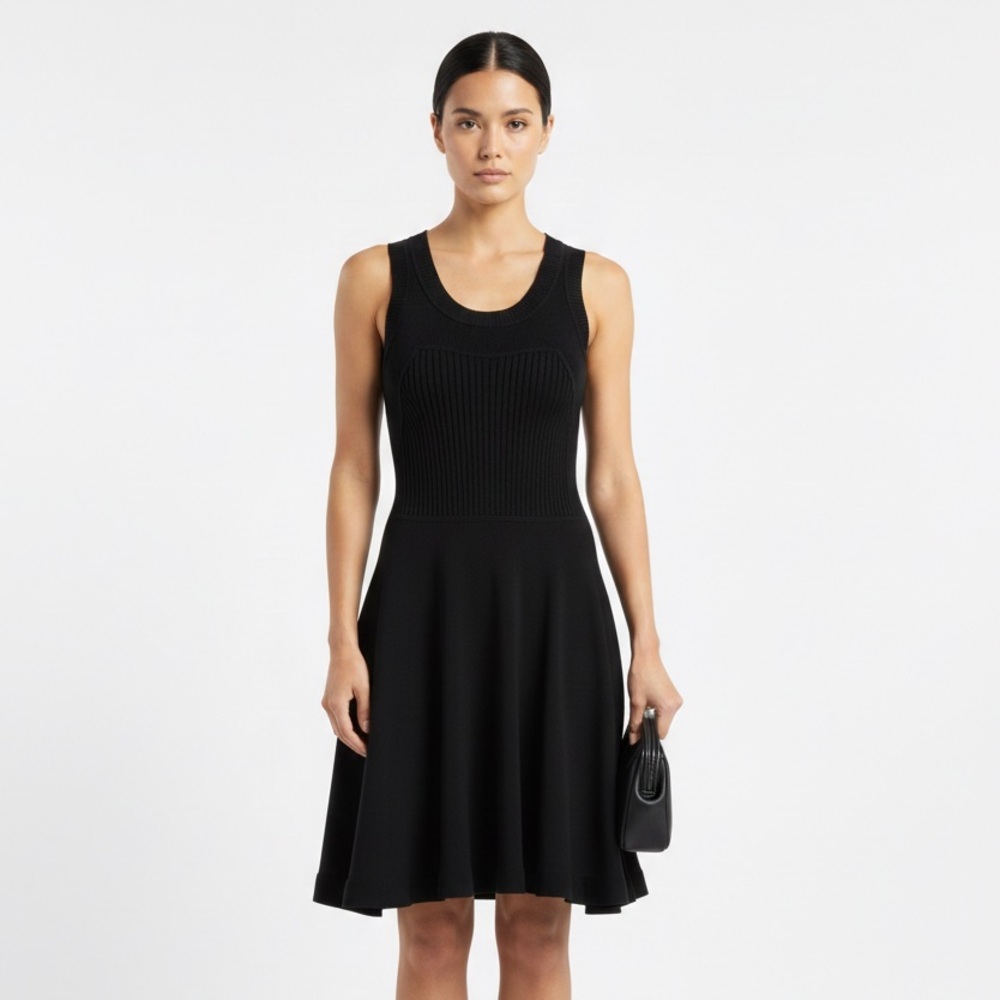 A.L.C. Sleeveless Ribbed Midi Dress Minimalist Scoop Neck Fit & Flare Size M